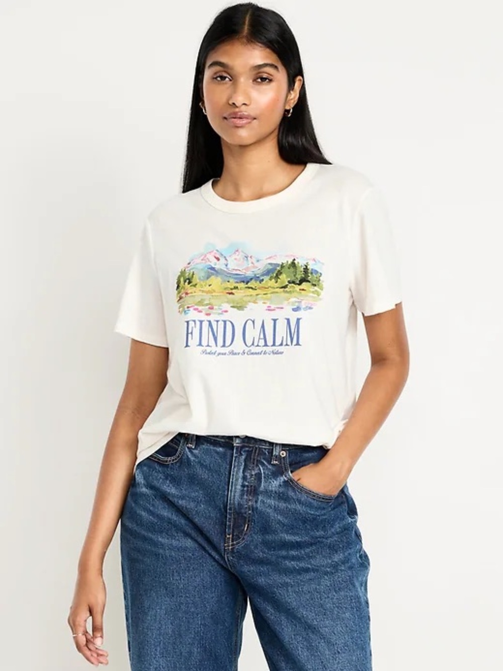 Old Navy EveryWear Short Sleeve Graphic T-shirt Find Calm Watercolor Landscape